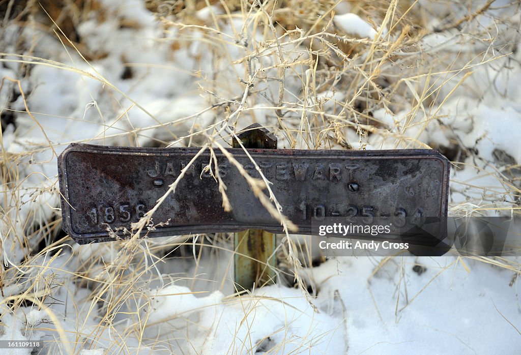 CANON CITY ,CO--Head stone/ tin plate marker for Colorado State prisoner James Stewart, born 1856, died 1934 on Wood Pecker Hill at Greenwood Cemetery in Canon City January 20th 2011 close by to the Canon City Prison. Andy Cross, The Denver Post