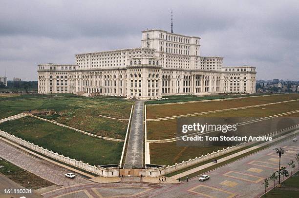 The Palace of the Parliament in Bucharest, after the Romanian Revolution, 1990. It was built by Nicolae Ceau?escu, and originally intended as his...