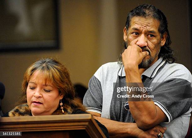 November 10th 2009--Foster parents for a few of Aaron Thompson's children, Tammy, left and Rudy Briseno, show their emotions during their chance...