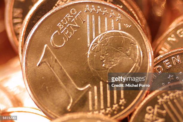 One Euro cent coins are readied for distribution August 28, 2001 in the Netherlands Bank depot in Lelystad, Holland. The first of some 2.8 billion...