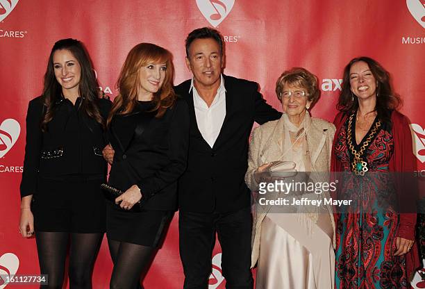 Jessica Rae Springsteen, Patti Scialfa, Honoree, Bruce Springsteen, Adele Springsteen and Pamela Springsteen arrive at the 2013 MusiCares Person Of...