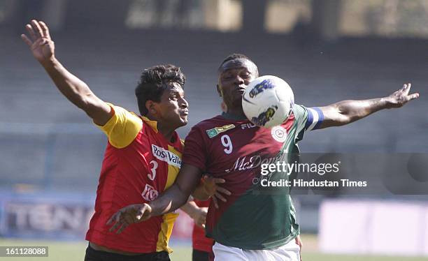 Odafa of Mohun Bagan is trying to beat Arnab Mondal of East Bengal during the derby match of I-League at Yuba Bharati Krirangan, Salt Lake on...