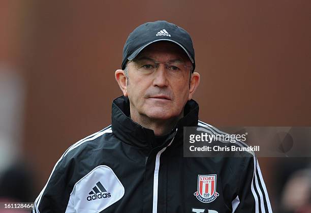Stoke City Manager Tony Pulis looks on prior to the Barclays Premier League match between Stoke City and Reading at the Britannia Stadium on February...