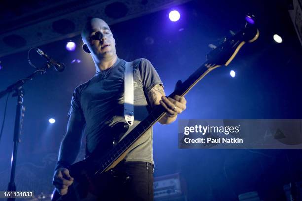 American punk band Alkaline Trio perform at Metro, Chicago, Illinois, April 20, 2009. Pictured is bassist Dan Andriano.