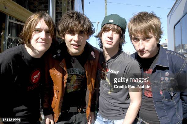 Portrait of American alternative rock group All American Rejects as they pose outdoors, Chicago, Illinois, May 20, 2003. Pictured are from left,...