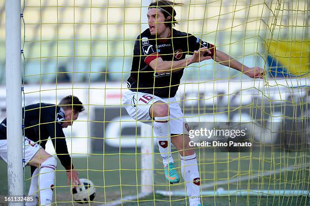 Federico Gerardi of Reggina Calcio celebrates after scoring his team first goal during the Serie B match between Modena FC and Reggina Calcio at...