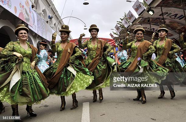 Dancers of the Morenada Central Cocanis de Oruro brotherhood take part in Carnival of Oruro, in the mining town of Oruro, 240 km south of La Paz on...