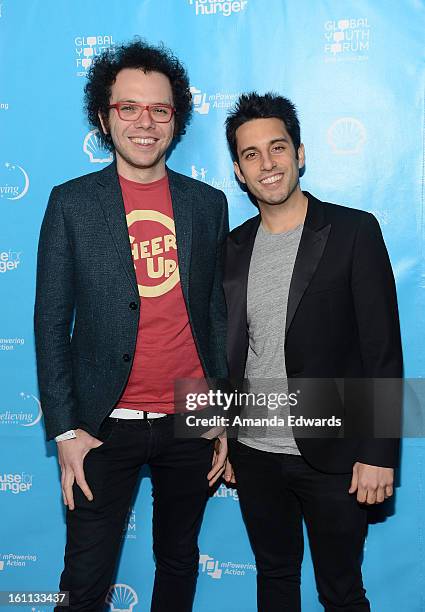 Musicians Ian Axel and Chad Vaccarino arrive at the United Nations Foundation's "mPowering Action" Innovative Mobile Platform launch party at The...