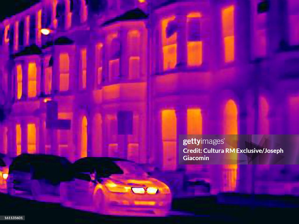 Thermal image of apartments and cars
