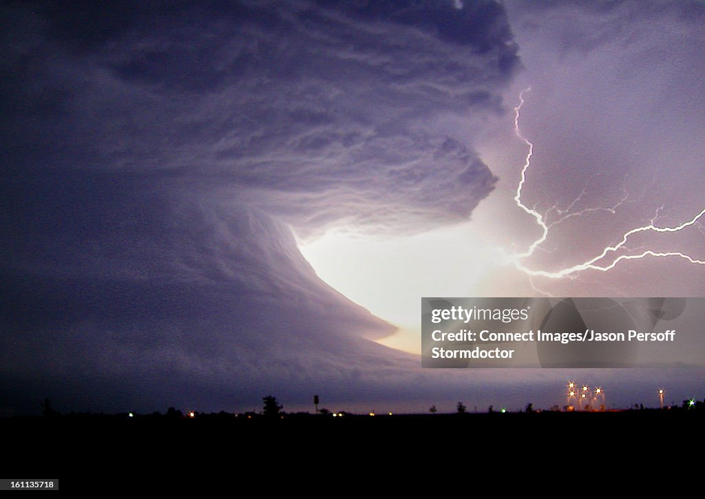 Storm clouds and lightning strike