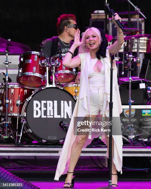 Terri Nunn of Berlin performs in concert during "The Letting It Go Show" at Germania Insurance Amphitheater on August 12, 2023 in Austin, Texas.