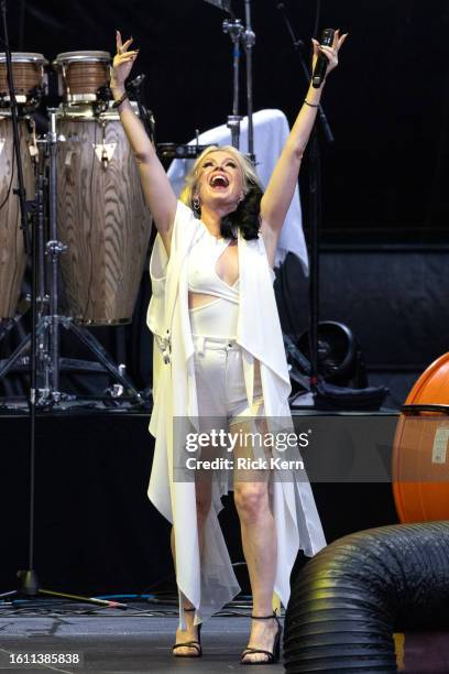 Terri Nunn of Berlin performs in concert during "The Letting It Go Show" at Germania Insurance Amphitheater on August 12, 2023 in Austin, Texas.