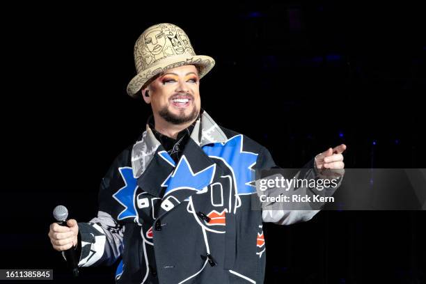 Boy George of Culture Club performs in concert during "The Letting It Go Show" at Germania Insurance Amphitheater on August 12, 2023 in Austin, Texas.