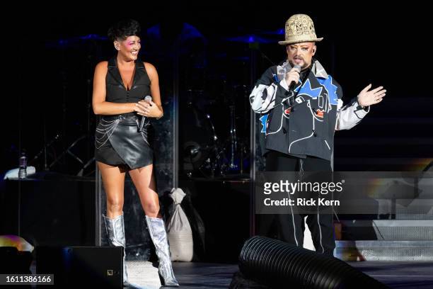 Boy George of Culture Club performs in concert during "The Letting It Go Show" at Germania Insurance Amphitheater on August 12, 2023 in Austin, Texas.