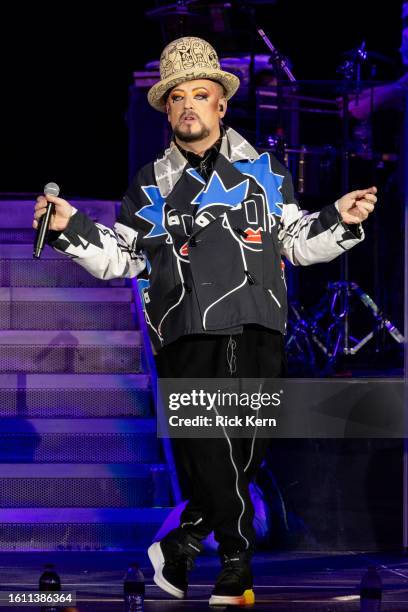 Boy George of Culture Club performs in concert during "The Letting It Go Show" at Germania Insurance Amphitheater on August 12, 2023 in Austin, Texas.