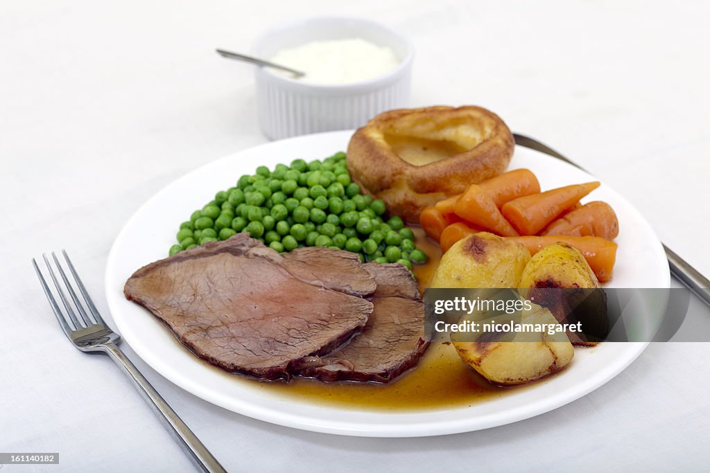 Traditional roast beef and Yorkshire pudding