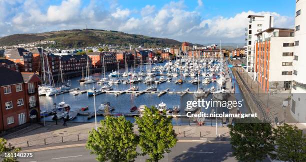 swansea marina, wales - swansea stock pictures, royalty-free photos & images