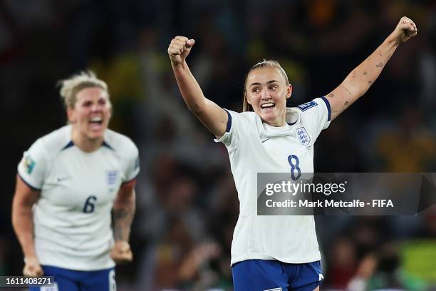 Georgia Stanway of England celebrates her team's 2-1 victory in the FIFA Women's World Cup Australia & New Zealand 2023 Quarter Final match between...