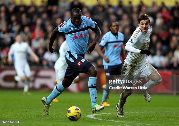 Chirstopher Samba of Queens Park Rangers in action during the Premier League match between Swansea City and Queens Park Rangers at Liberty Stadium on...