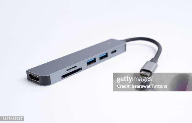usb hub, docking station for usb-c with hdmi and sd-card reader. - usb stick stock-fotos und bilder