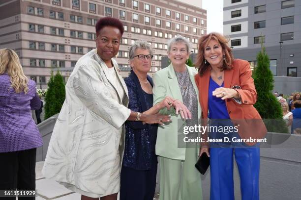 Gail Marquis, Juliene Brazinski Simpson, Mary Anne O'Connor and Nancy Lieberman pose for portrait during the 2023 Basketball Hall of Fame...