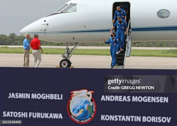 Administrator Bill Nelson and associate administrator of NASA Bob Cabana welcome the Crew-7 mission astronauts as mission commander and US astronaut...