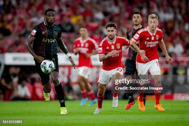 Kialonda Gaspar of Estreia da Amadora, Rafa Silva of Benfica during the Portugese Primeira Liga match between Benfica v Estrela Amadora at the...