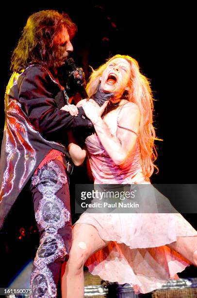 American heavy metal singer Alice Cooper and his daughter, actress and singer Calico Cooper, perform at the Sears Centre in Hoffman Estates,...