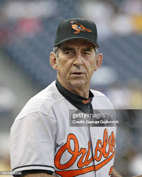 Pitching coach Ray Miller of the Baltimore Orioles looks on from the field before a game against the Pittsburgh Pirates at PNC Park on June 7, 2005...