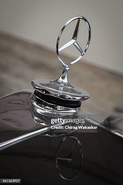 Details of Mercedes Benz badge is displayed during Cartier 'Travel With Style' Concours 2013 Opening at Taj Lands End on February 9, 2013 in Mumbai,...