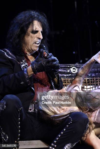 American heavy metal singer Alice Cooper and his daughter, actress and singer Calico Cooper, perform at the Sears Centre in Hoffman Estates,...