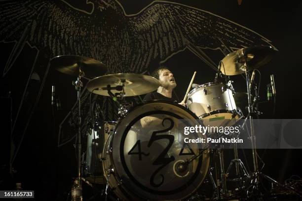 American punk band Alkaline Trio perform at Metro, Chicago, Illinois, April 20, 2009. Pictured is drummer Derek Grant.