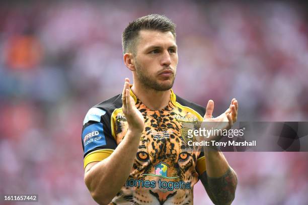 Tom Briscoe of Leigh Leopards during Betfred Men's Challenge Cup Final match between Hull Kingston Rovers and Leigh Leopards at Wembley Stadium on...