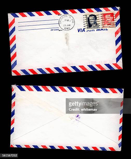 by airmail from chicago - blue envelope stock pictures, royalty-free photos & images