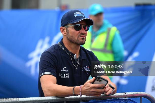 Thomas Voeckler of France manager of the French national team prior to the Women Elite & Women U23 Road Race a 154.1km race from Loch Lomond to...