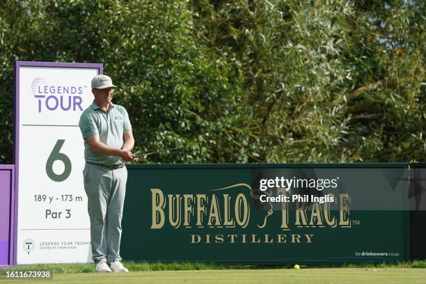 Greig Hutcheon of Scotland during Day Two of the Legends Tour Trophy hosted by Simon Khan at Hanbury Manor Marriott Hotel & Country Club on August...