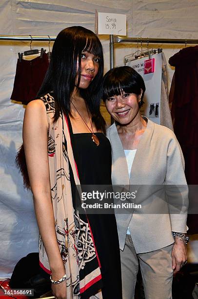 Fashion blogger Tia Walker and deswigner Son Jung Wan attend Son Jung Wan during Fall 2013 Mercedes-Benz Fashion Week at The Studio at Lincoln Center...