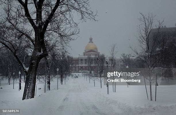 Snow covers the ground in front of the State House after Winter Storm Nemo in Boston, Massachusetts, U.S., on Saturday, Feb. 9, 2013. More than two...