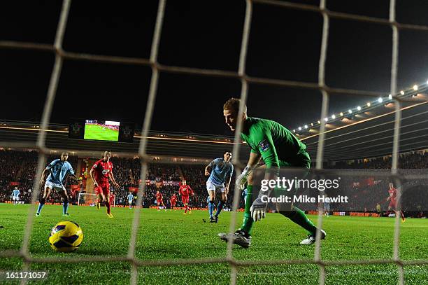 Gareth Barry of Manchester City scores an own goal during the Barclays Premier League match between Southampton and Manchester City at St Mary's...