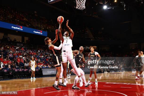 Teaira McCowan of the Dallas Wings drives to the basket during the game against the Washington Mystics on August 20, 2023 at Entertainment & Sports...