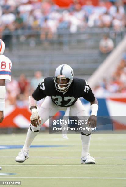 Defensive back Lester Hayes of the Oakland Raiders in action against the New England Patriots during an NFL football game circa 1981 at Foxboro...