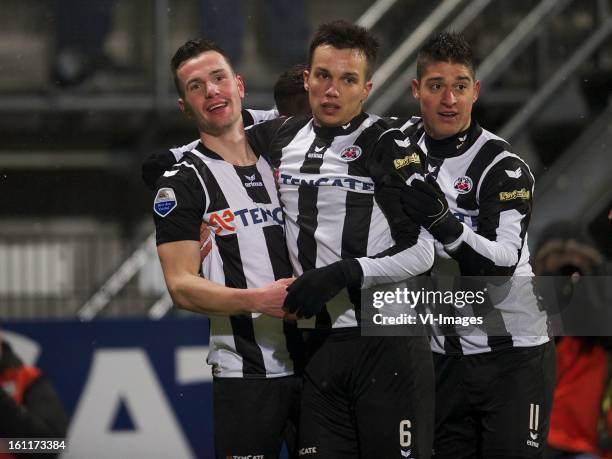 Thomas Bruns of Heracles Almelo, Dario Vujicevic of Heracles Almelo, Everton Ramos da Silva of Heracles Almelo during the Dutch Eredivisie match...