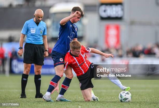 Derry , United Kingdom - 20 August 2023; Brandon Kavanagh of Derry City in action against Adam Murphy of St Patrick's Athletic during the Sports...