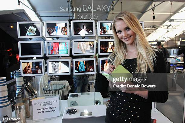 Model Dani Seitz attends the VIP reception for Herve Leger by Max Azria hosted by Samsung Galaxy Lounge at Mercedes-Benz Fashion Week Fall 2013...