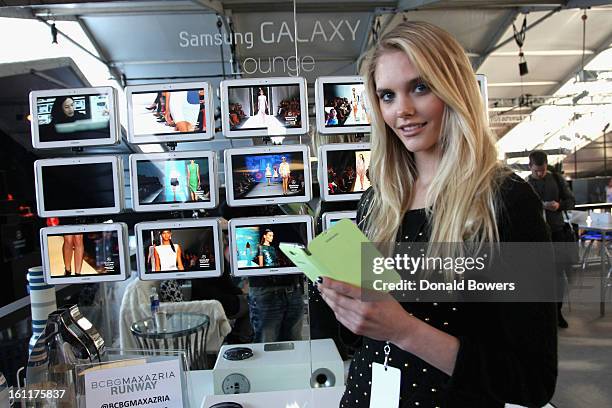 Model Dani Seitz attends the VIP reception for Herve Leger by Max Azria hosted by Samsung Galaxy Lounge at Mercedes-Benz Fashion Week Fall 2013...