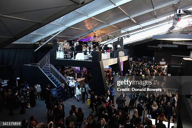 General view of the atmosphere at the VIP reception for Herve Leger by Max Azria hosted by Samsung Galaxy Lounge at Mercedes-Benz Fashion Week Fall...