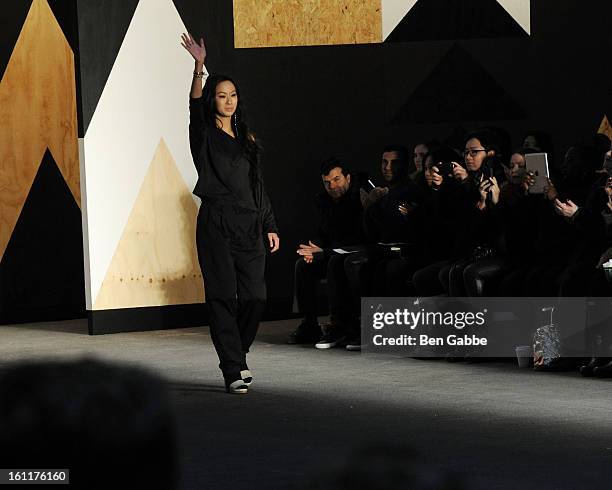 Designer Jen Kao attends the Jen Kao fall 2013 fashion show during Mercedes-Benz Fashion Week at Skylight Studios at Moynihan Station on February 9,...