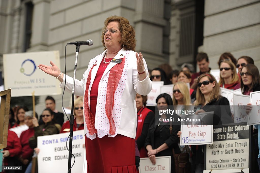 State Senator Evie Hudak speaks during the Annual Equal Pay Day Rally at the Capitol with pay equity advocates, businesspeople and legislators on the west steps Tuesday, April 12 to highlight the pay gap that still exists for women and people of color. Eq
