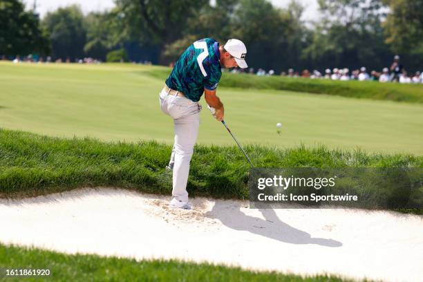 Golfer Viktor Hovland hits out of the rough on the 7th hole during the final round of the BMW Championship Fed Ex Cup Playoffs on August 20th at...
