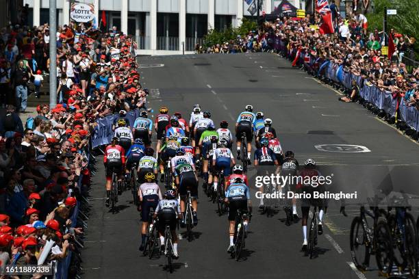 General view of the peloton competing during the Women Elite & Women U23 Road Race a 154.1km race from Loch Lomond to Glasgow at the 96th UCI Cycling...